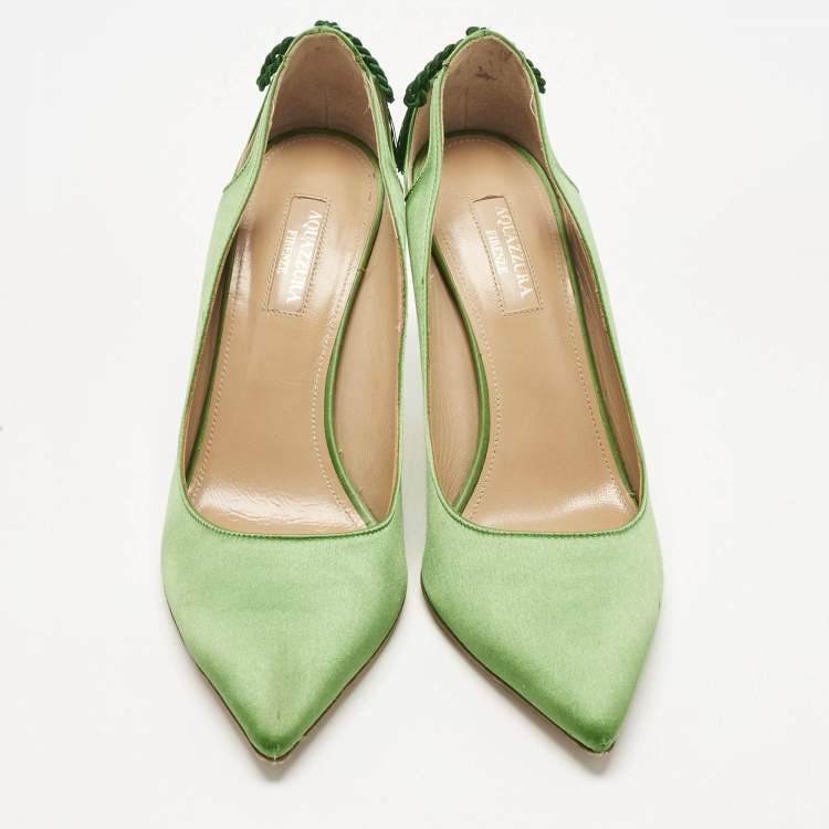 Pre Owned Aquazzura Green Satin Forever Marilyn Pumps Size 38