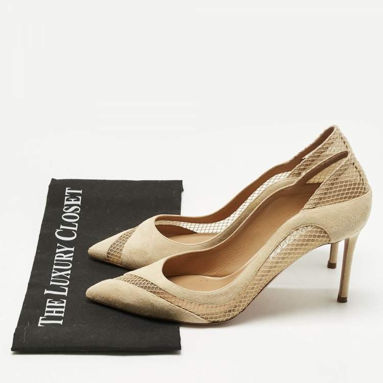 Pre Owned Aquazzura Beige Mesh and Suede Dalia Pumps Size 39