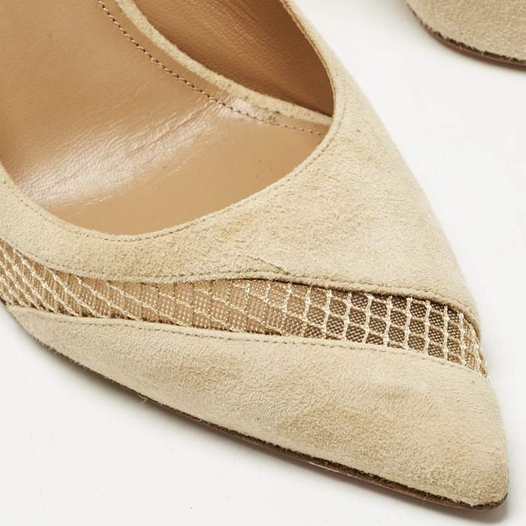 Pre Owned Aquazzura Beige Mesh and Suede Dalia Pumps Size 39
