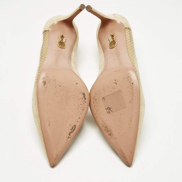 Pre Owned Aquazzura Beige Mesh and Suede Dalia Pumps Size 39