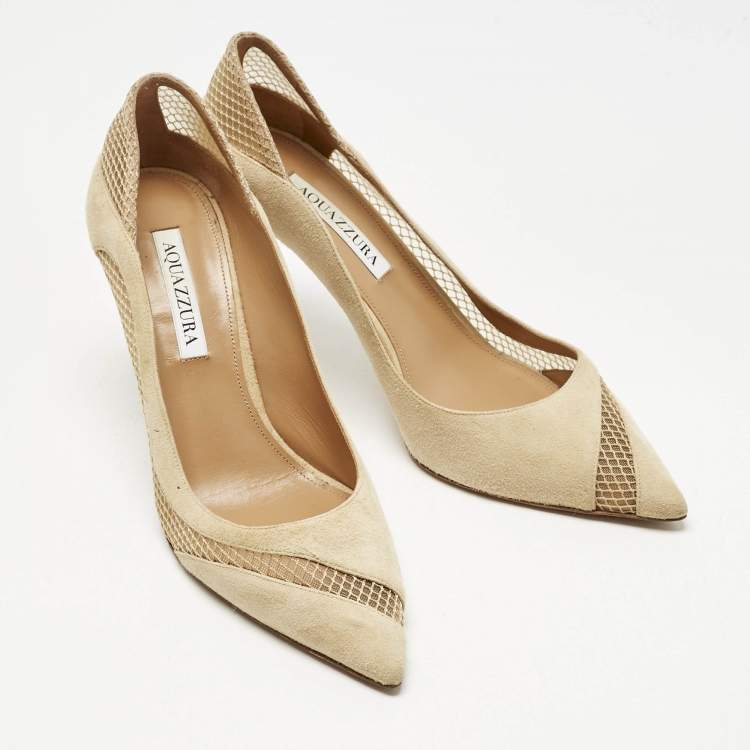 Pre Owned Aquazzura Beige Mesh and Suede Dalia Pumps Size 39