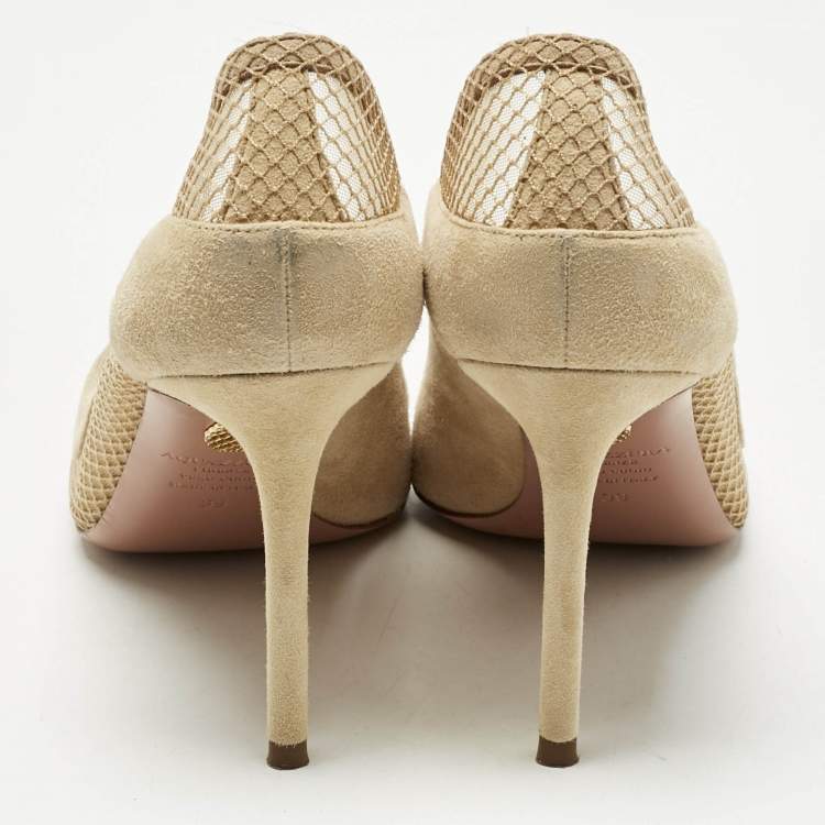 Pre Owned Aquazzura Beige Mesh and Suede Dalia Pumps Size 39
