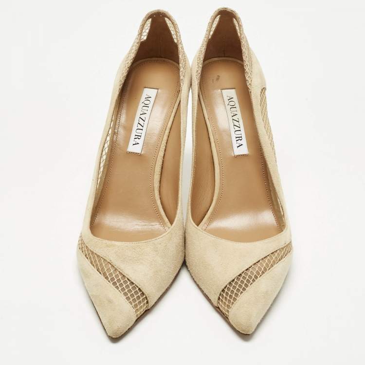Pre Owned Aquazzura Beige Mesh and Suede Dalia Pumps Size 39