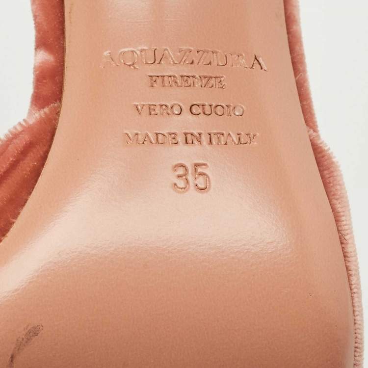 مملوكة مسبقًا Aquazzura Rose Pink Velvet Powder Puff Pom Pom Slingback Pumps Size 35