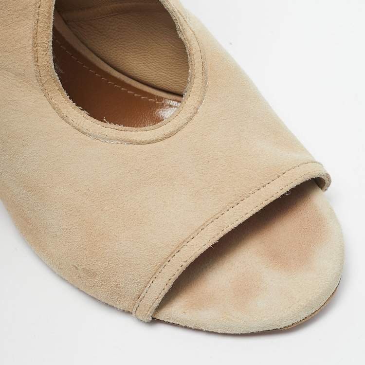 Pre Owned Aquazzura Beige Suede Sexy Thing Cut Out Ankle Tie Up Sandals Size 37