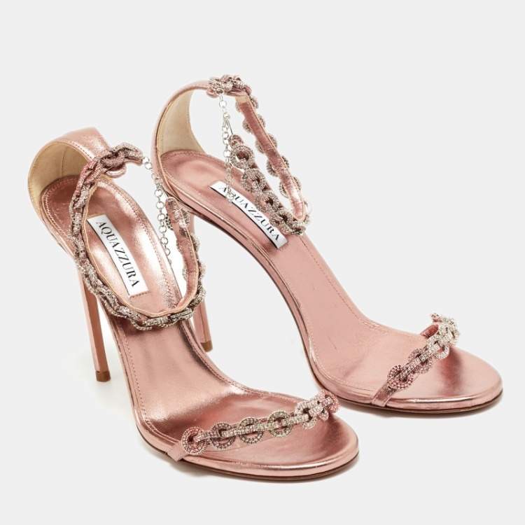 Pre Owned Aquazzura Metallic Leather So nude Ankle Strap Sandals Size 40