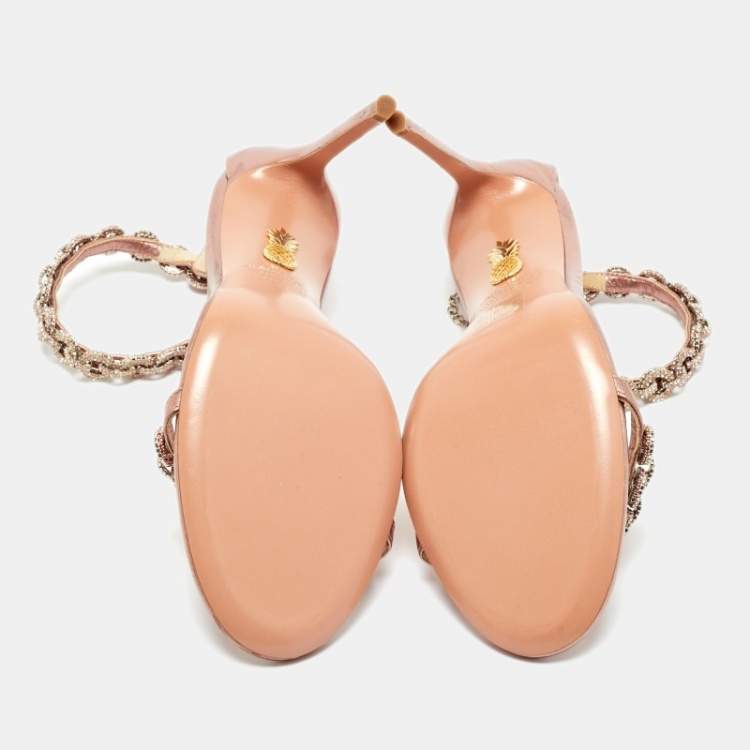 Pre Owned Aquazzura Metallic Leather So nude Ankle Strap Sandals Size 40