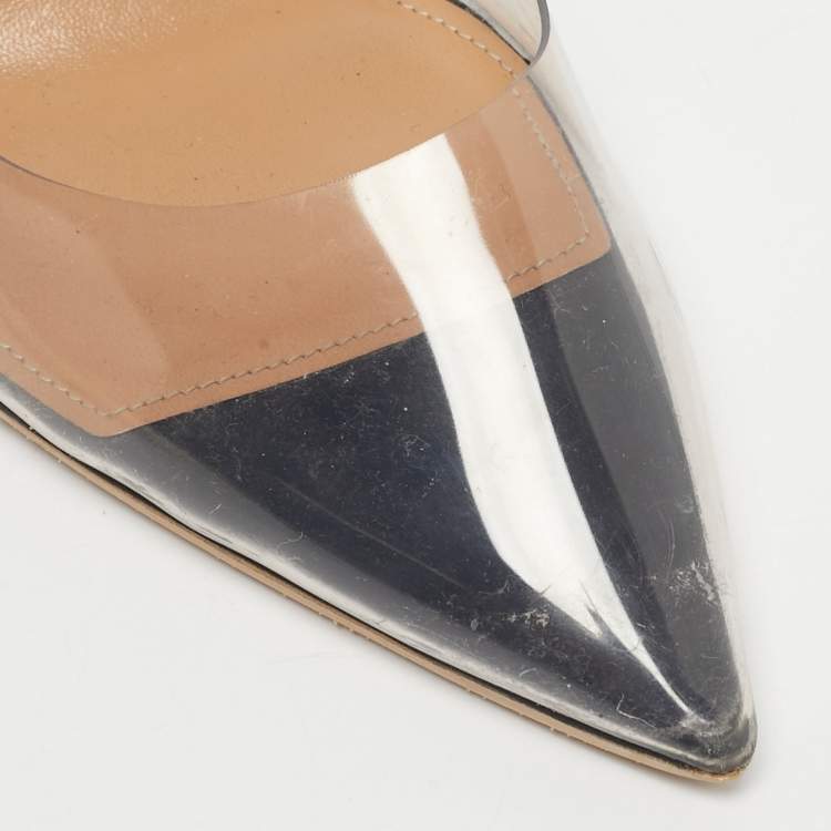 Pre Owned Aquazzura Transparent/ Black PVC and Suede Bow Tie Pumps Size 37