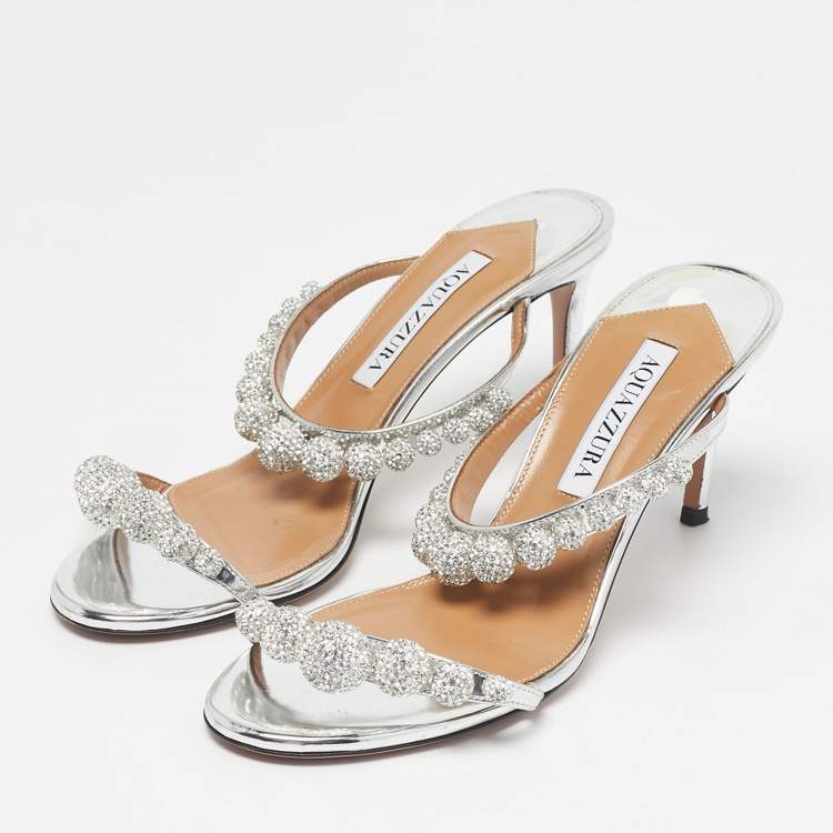 Pre Owned Aquazzura Pink Leather Disco Dancer Slide Sandals Size 36.5