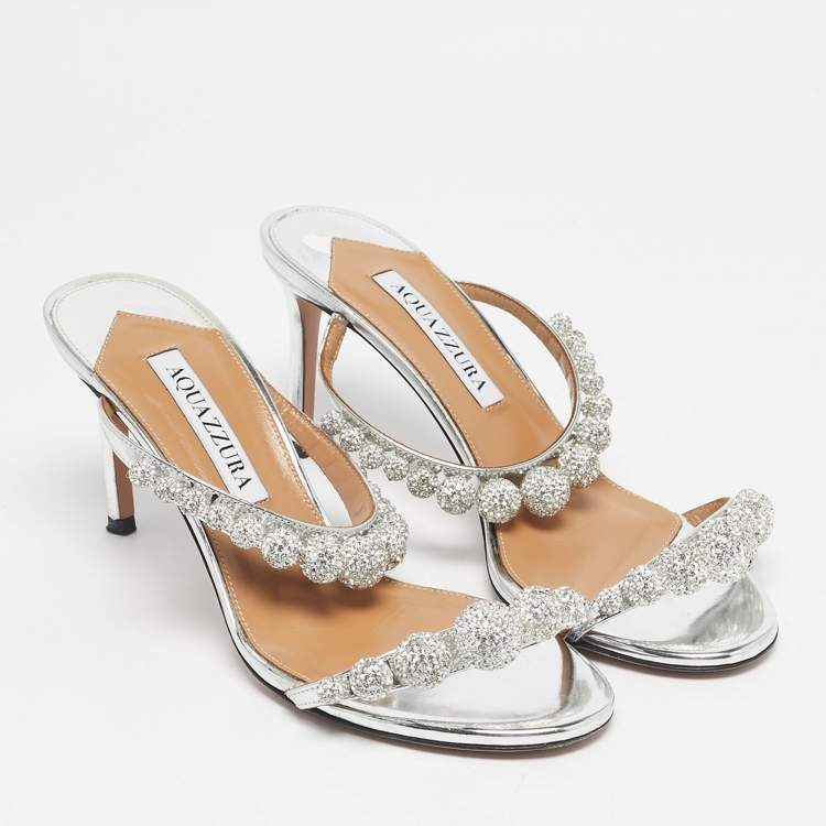 Pre Owned Aquazzura Pink Leather Disco Dancer Slide Sandals Size 36.5
