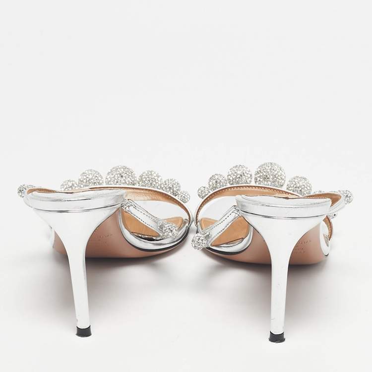 Pre Owned Aquazzura Pink Leather Disco Dancer Slide Sandals Size 36.5