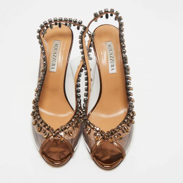 Pre Owned Aquazzura Transparent Leather and PVC Temptation Slingback Pumps Size 39.5