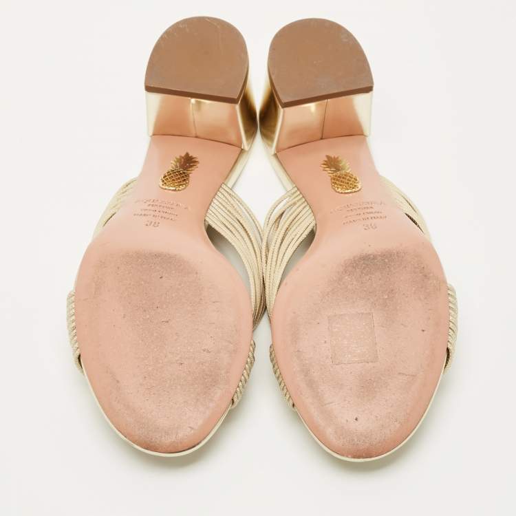Pre Owned Aquazzura Gold Leather Crisscross Slide Sandals Size 38