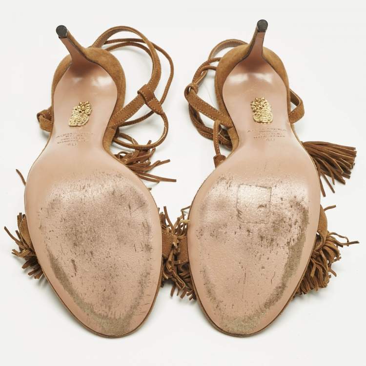 Pre Owned Aquazzura Brown Suede Wild Thing Ankle Strap Sandals Size 40