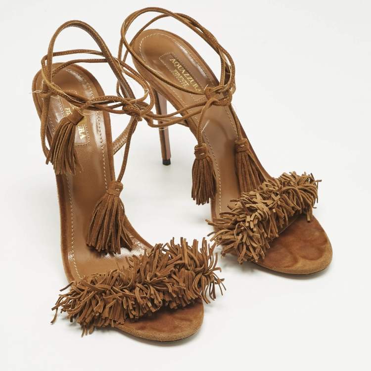 Pre Owned Aquazzura Brown Suede Wild Thing Ankle Strap Sandals Size 40