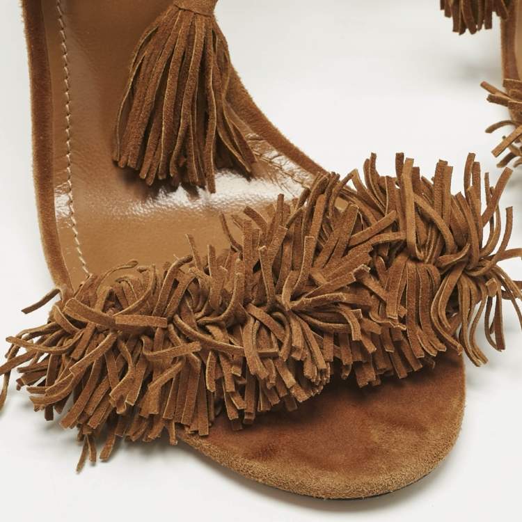 Pre Owned Aquazzura Brown Suede Wild Thing Ankle Strap Sandals Size 40