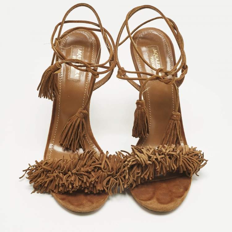 Pre Owned Aquazzura Brown Suede Wild Thing Ankle Strap Sandals Size 40