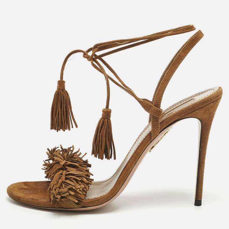 Pre Owned Aquazzura Brown Suede Wild Thing Ankle Strap Sandals Size 40