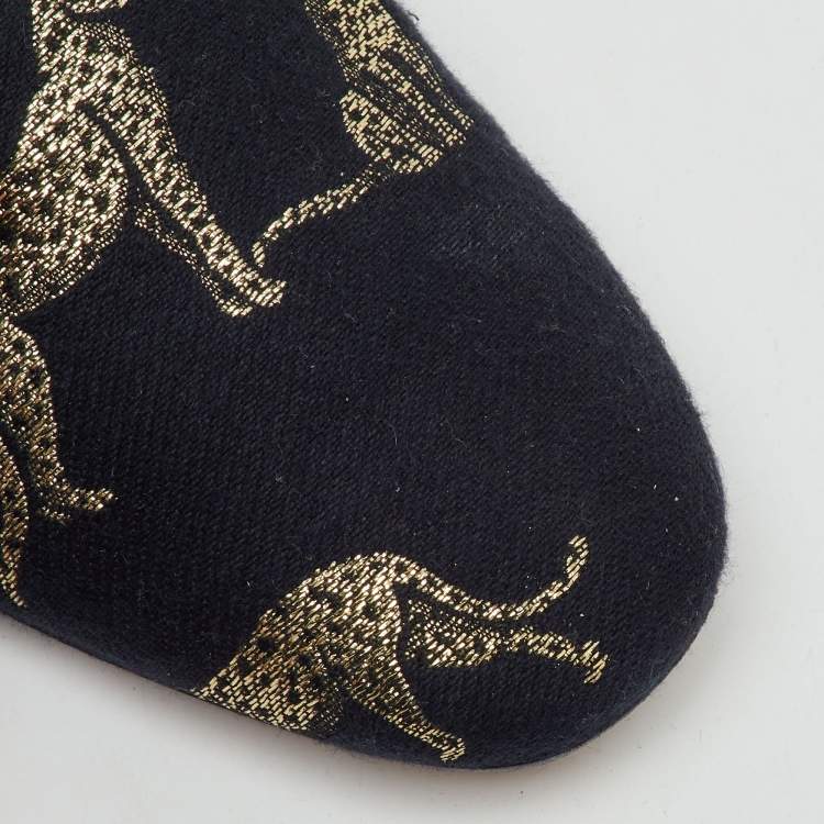 مملوكة مسبقًا Aquazzura Black Jacquard Panther Embroidered Flat Mules Size 37.5