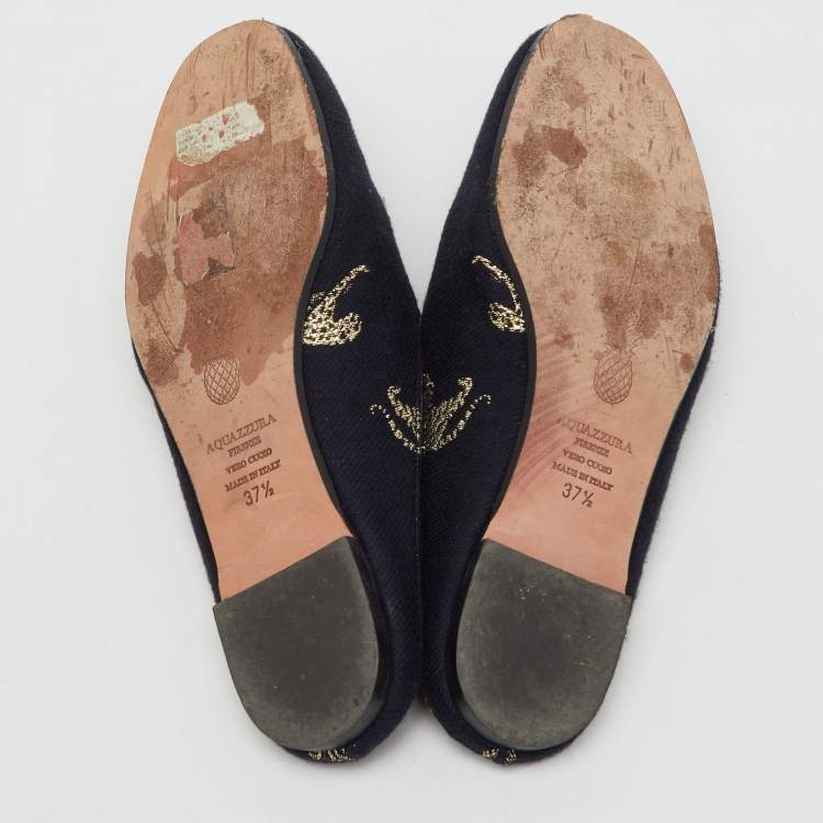 مملوكة مسبقًا Aquazzura Black Jacquard Panther Embroidered Flat Mules Size 37.5