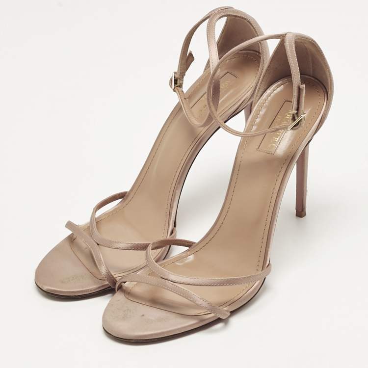 Pre Owned Aquazzura Beige Satin purist Ankle Strap Sandals Size 41