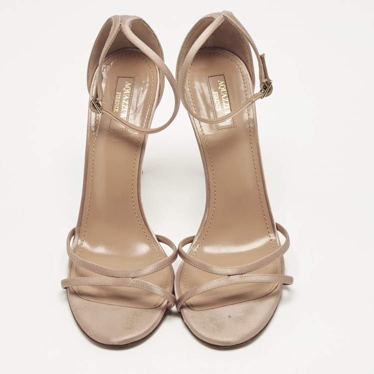 Pre Owned Aquazzura Beige Satin purist Ankle Strap Sandals Size 41