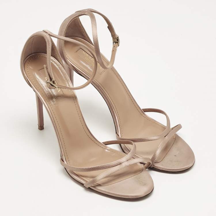 Pre Owned Aquazzura Beige Satin purist Ankle Strap Sandals Size 41