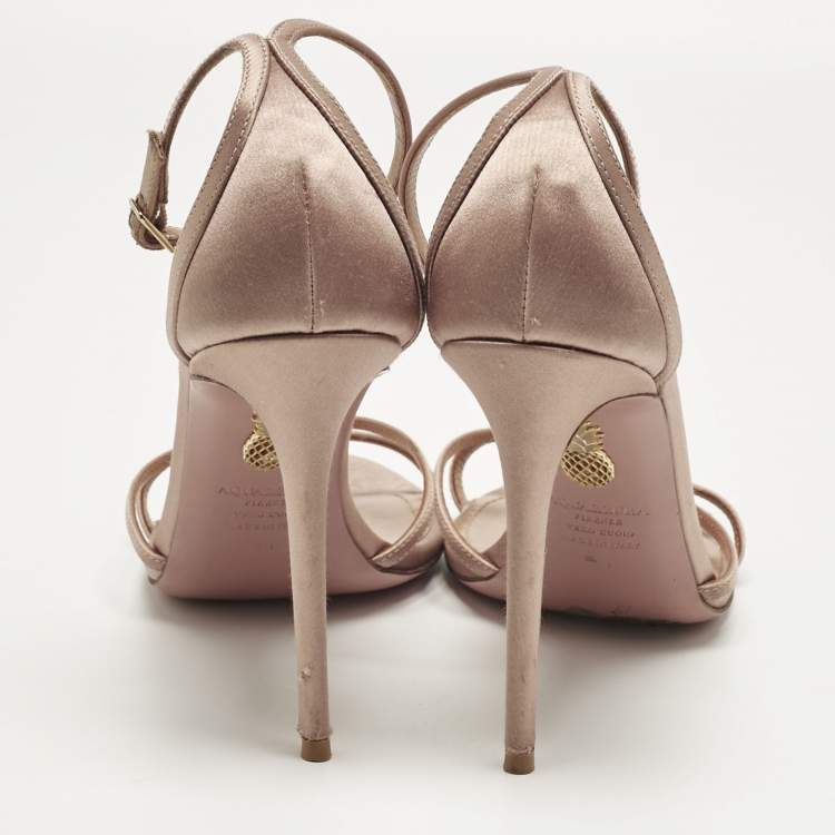 Pre Owned Aquazzura Beige Satin purist Ankle Strap Sandals Size 41