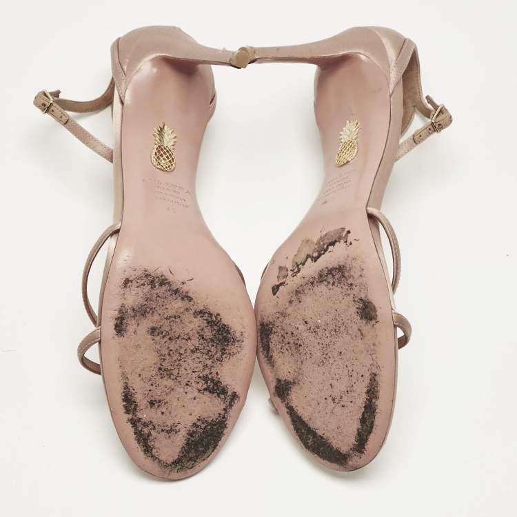 Pre Owned Aquazzura Beige Satin purist Ankle Strap Sandals Size 41