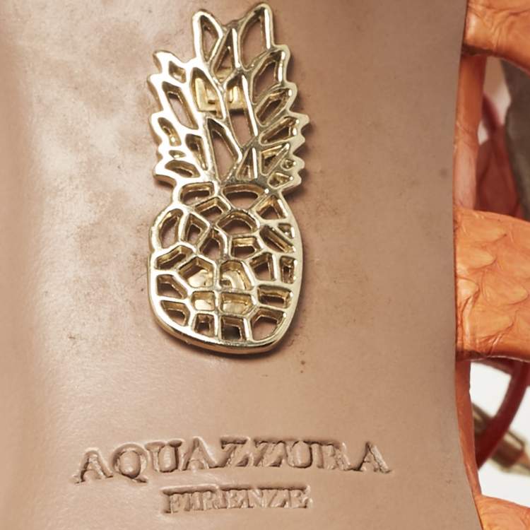 Pre Owned Aquazzura Orange Python Leather Amazon Lace Up Open Toe Sandals Size 41