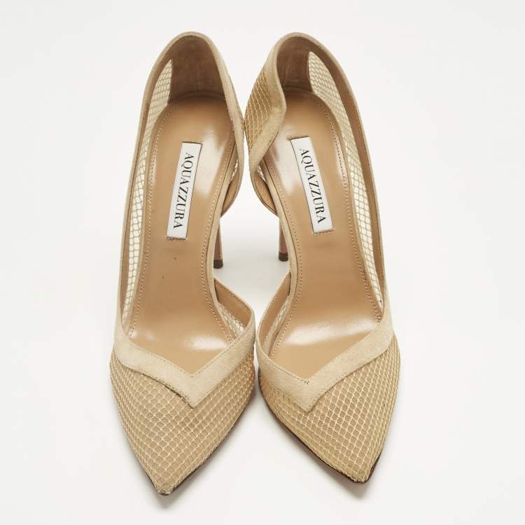 Pre Owned Aquazzura Beige Mesh and Net Kaz D'orsay Pumps Size 40