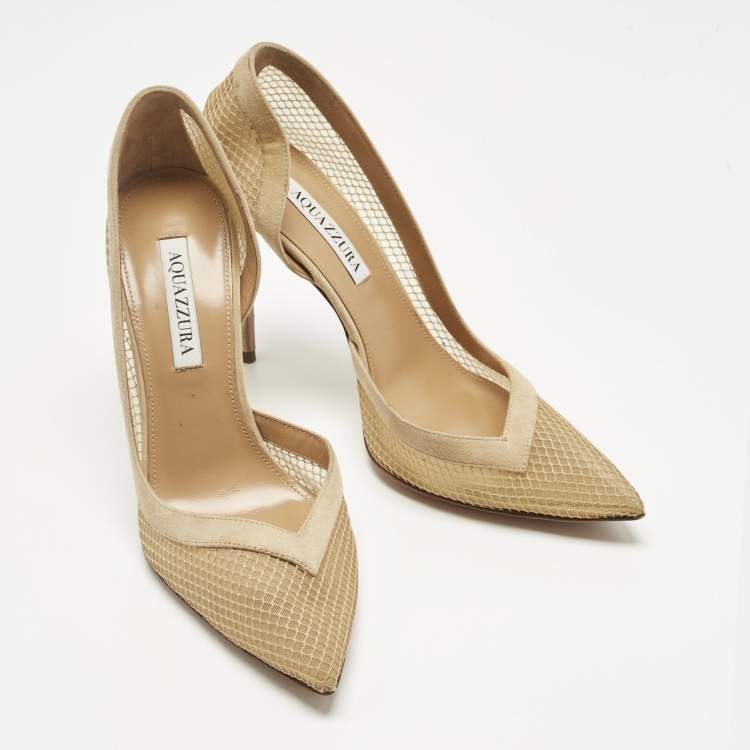 Pre Owned Aquazzura Beige Mesh and Net Kaz D'orsay Pumps Size 40