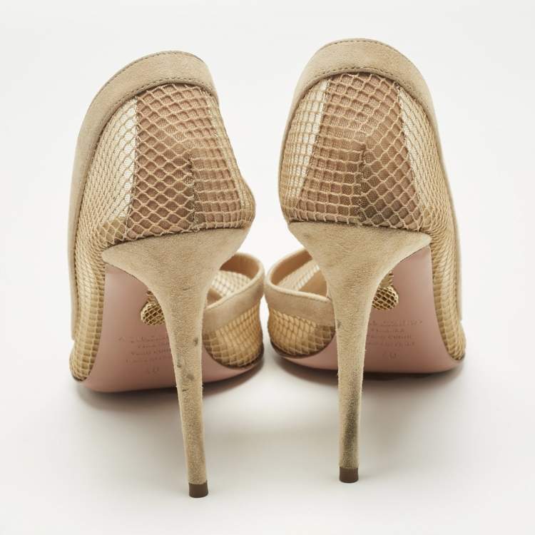 Pre Owned Aquazzura Beige Mesh and Net Kaz D'orsay Pumps Size 40