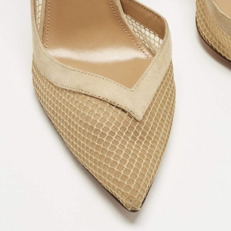 Pre Owned Aquazzura Beige Mesh and Net Kaz D'orsay Pumps Size 40