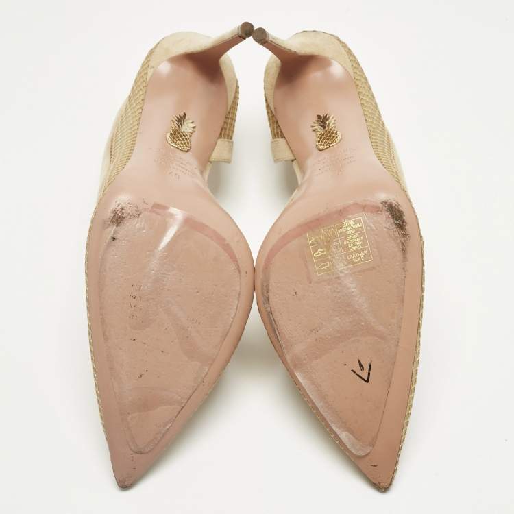 Pre Owned Aquazzura Beige Mesh and Net Kaz D'orsay Pumps Size 40