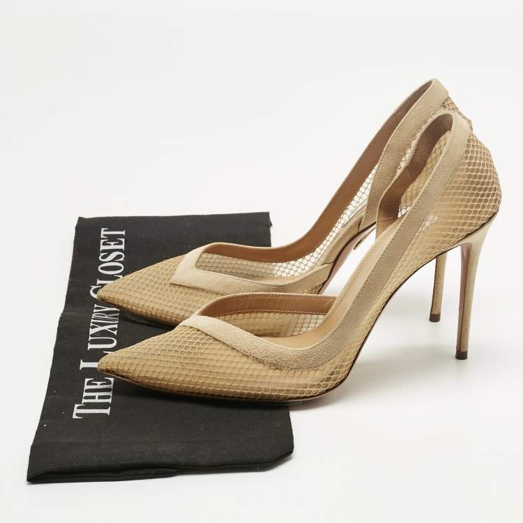 Pre Owned Aquazzura Beige Mesh and Net Kaz D'orsay Pumps Size 40