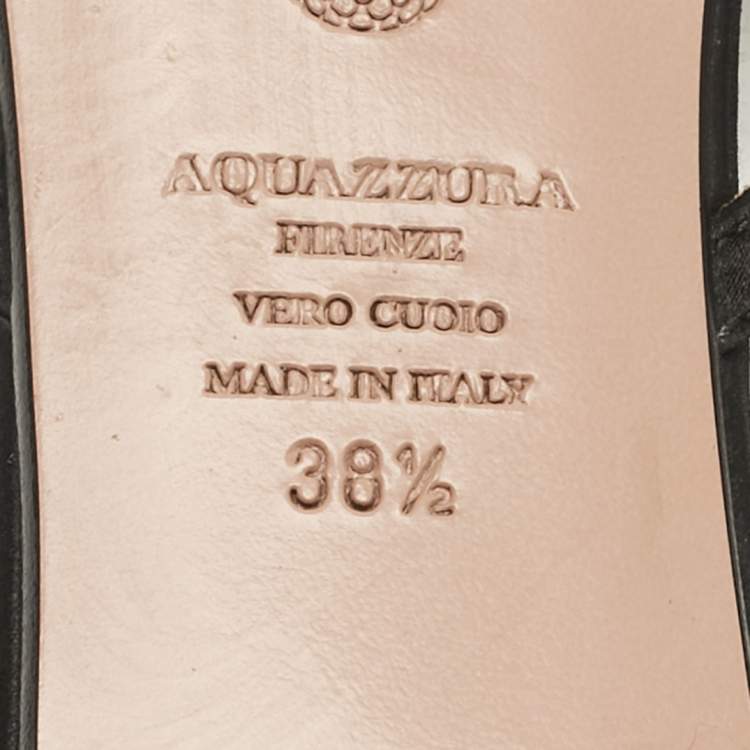 Pre Owned Aquazzura Black Satin Gem Palace Crystal Embellish  Flat Slide Size 38.5