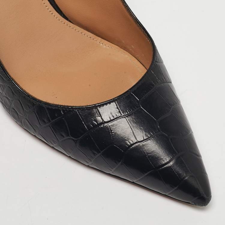 Pre Owned Aquazzura Black Croc Embossed Leather Yale Slingback Pumps Size 36