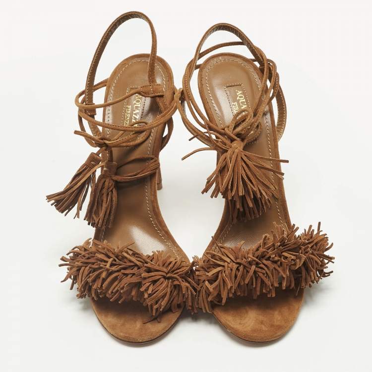 Pre Owned Aquazzura Brown Suede Wild Thing Ankle Strap Sandals Size 37