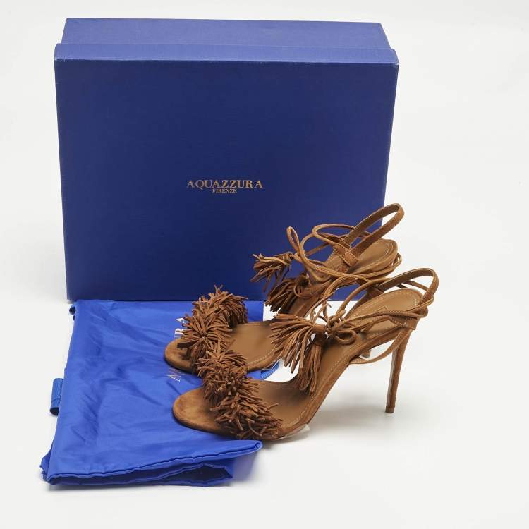 Pre Owned Aquazzura Brown Suede Wild Thing Ankle Strap Sandals Size 37