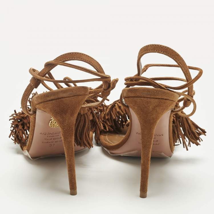 Pre Owned Aquazzura Brown Suede Wild Thing Ankle Strap Sandals Size 37