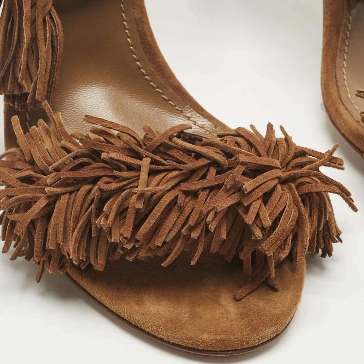 Pre Owned Aquazzura Brown Suede Wild Thing Ankle Strap Sandals Size 37