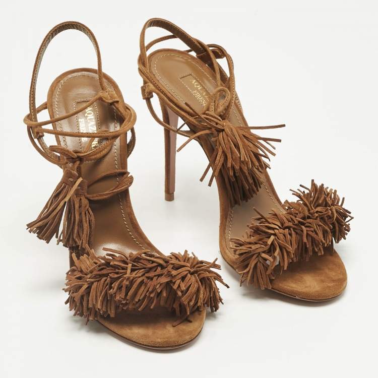 Pre Owned Aquazzura Brown Suede Wild Thing Ankle Strap Sandals Size 37