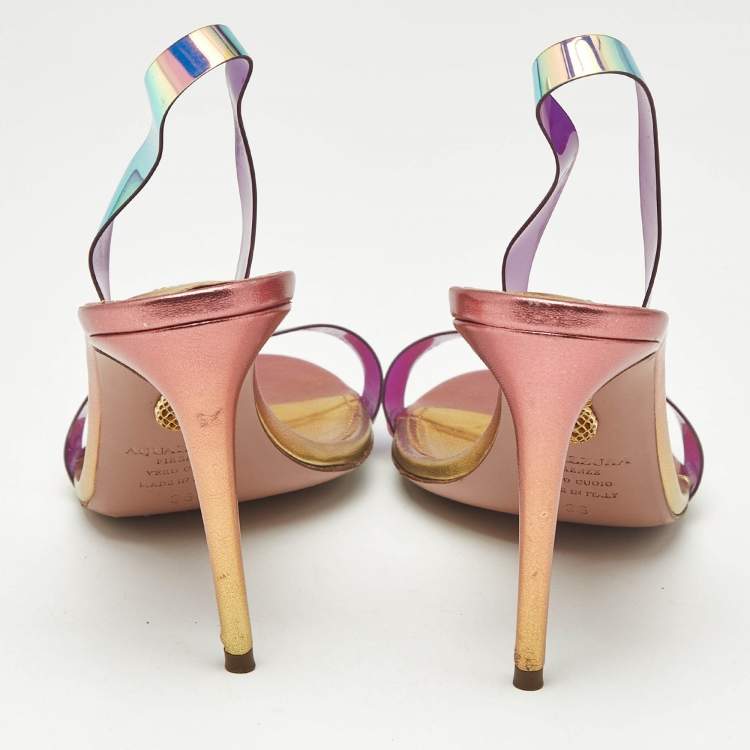 Pre Owned Aquazzura Multicolor/Iridescent  PVC So Nude Slide Sandals Size 36