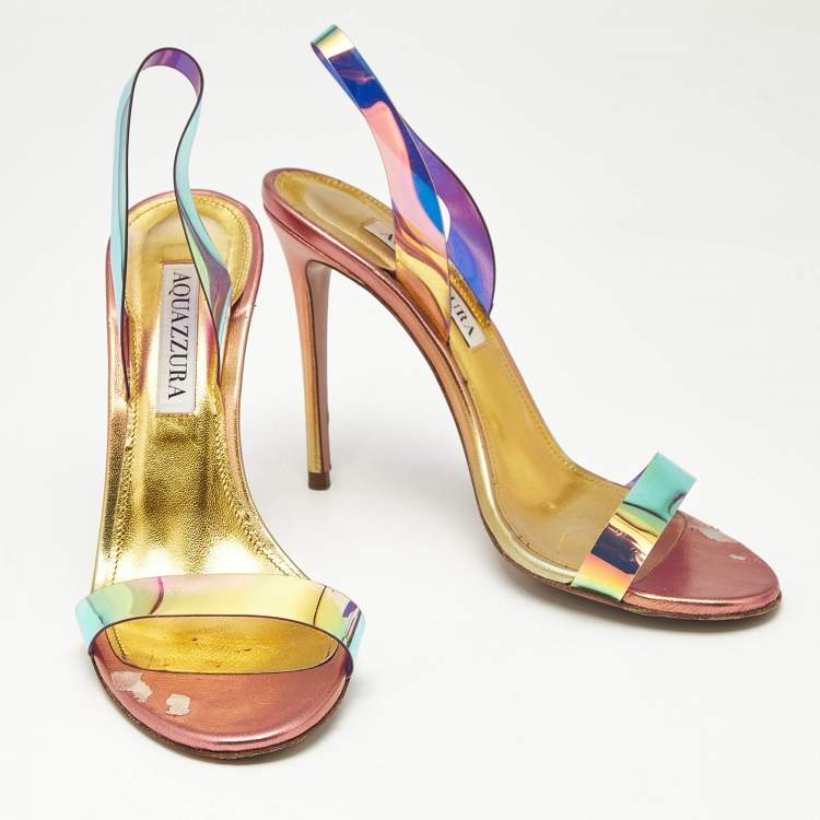 Pre Owned Aquazzura Multicolor/Iridescent  PVC So Nude Slide Sandals Size 36