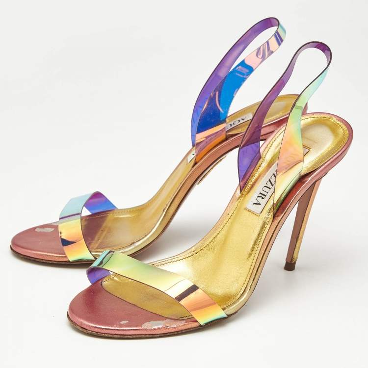 Pre Owned Aquazzura Multicolor/Iridescent  PVC So Nude Slide Sandals Size 36