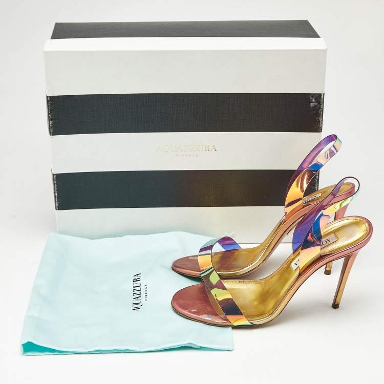 Pre Owned Aquazzura Multicolor/Iridescent  PVC So Nude Slide Sandals Size 36