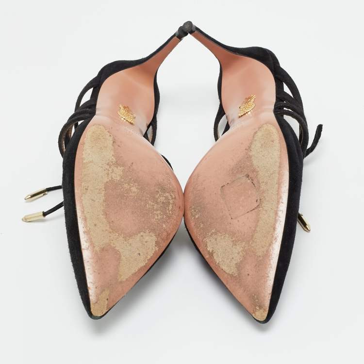 Pre Owned Aquazzura Black Suede Belgravia Mules Size 36