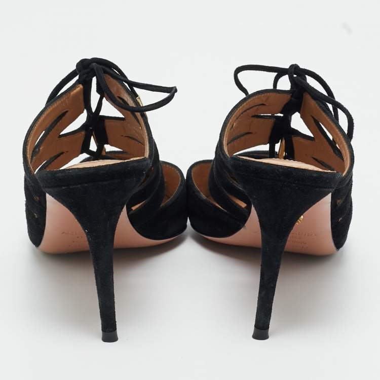 Pre Owned Aquazzura Black Suede Belgravia Mules Size 36