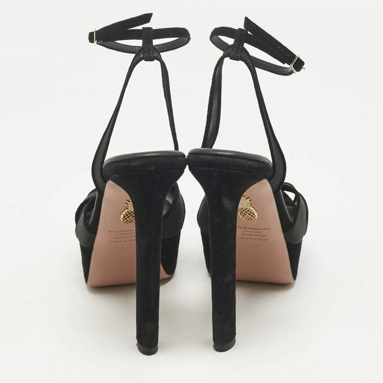 Pre Owned Aquazzura Black Suede and Net Platform Ankle Strap Sandals Size 39